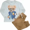 Conjunto Blusa Meia Malha Urso Calça Caramelo